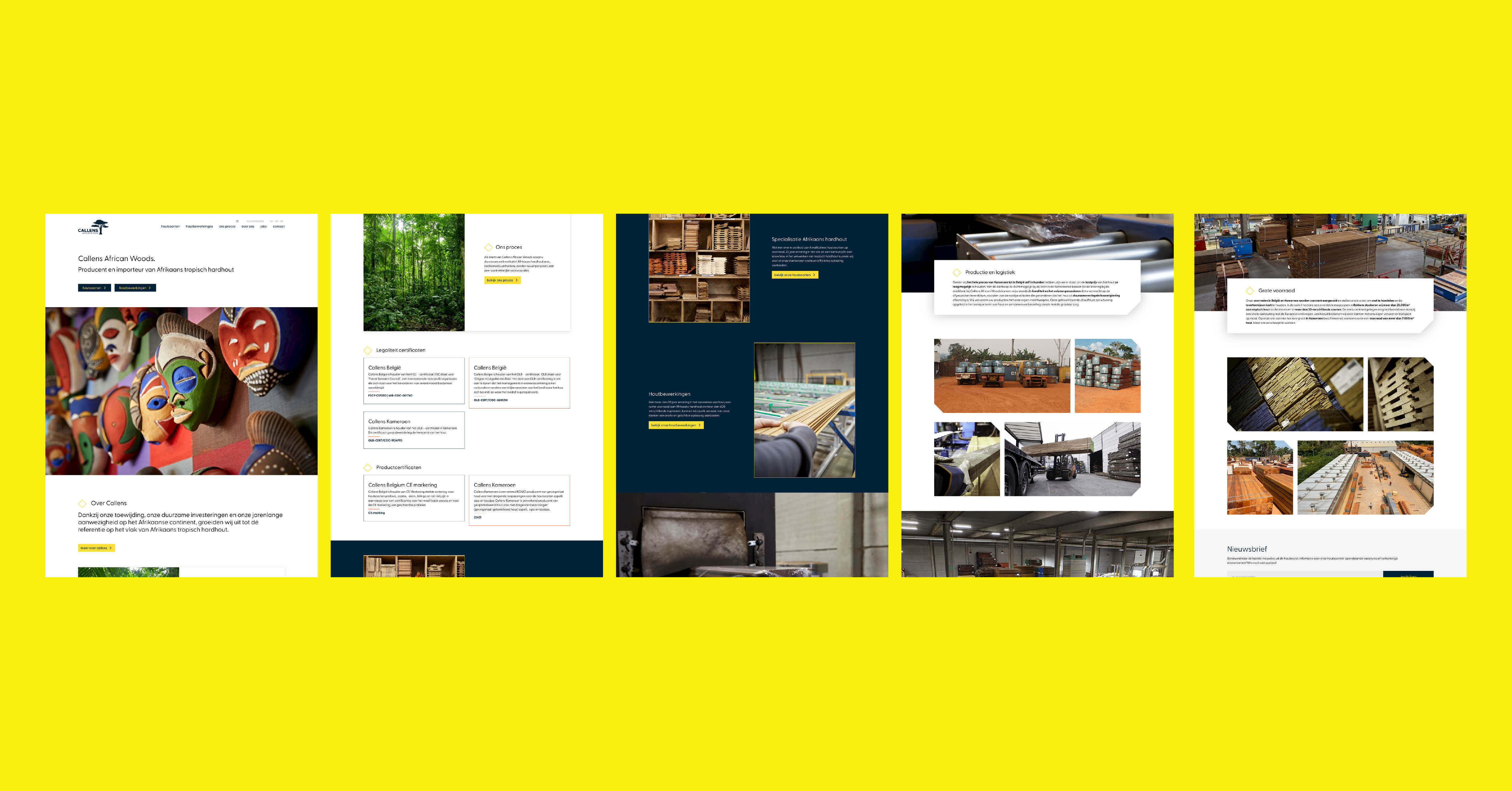 mockup van enkele pagina's van een website van een klant