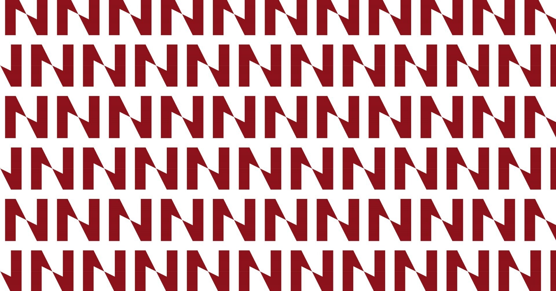 Herhalend patroon van het rode gestileerde Nestaan-logo in de vorm van de letter N op een witte achtergrond.