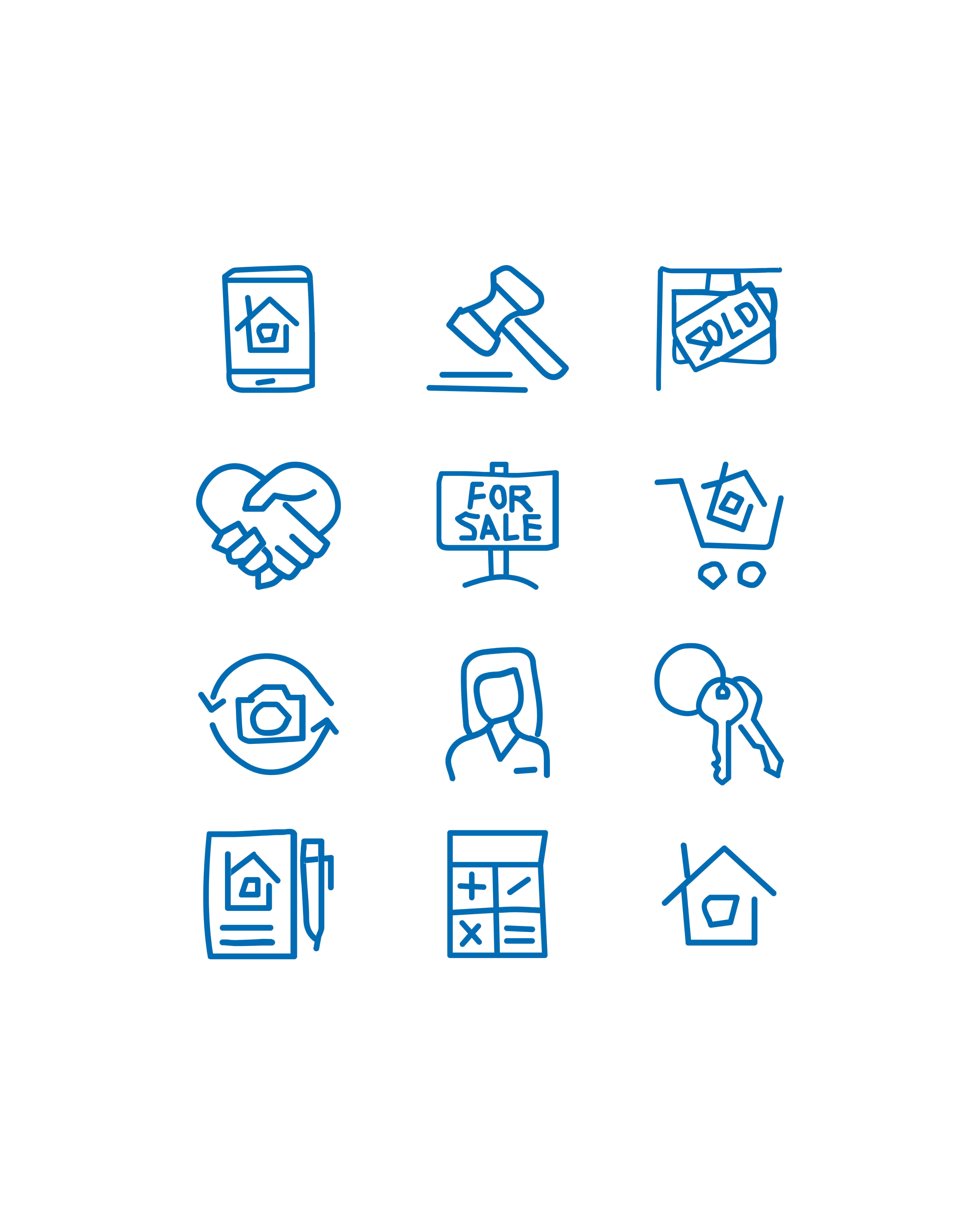 verzameling van blauwe icoontjes op een witte achtergrond