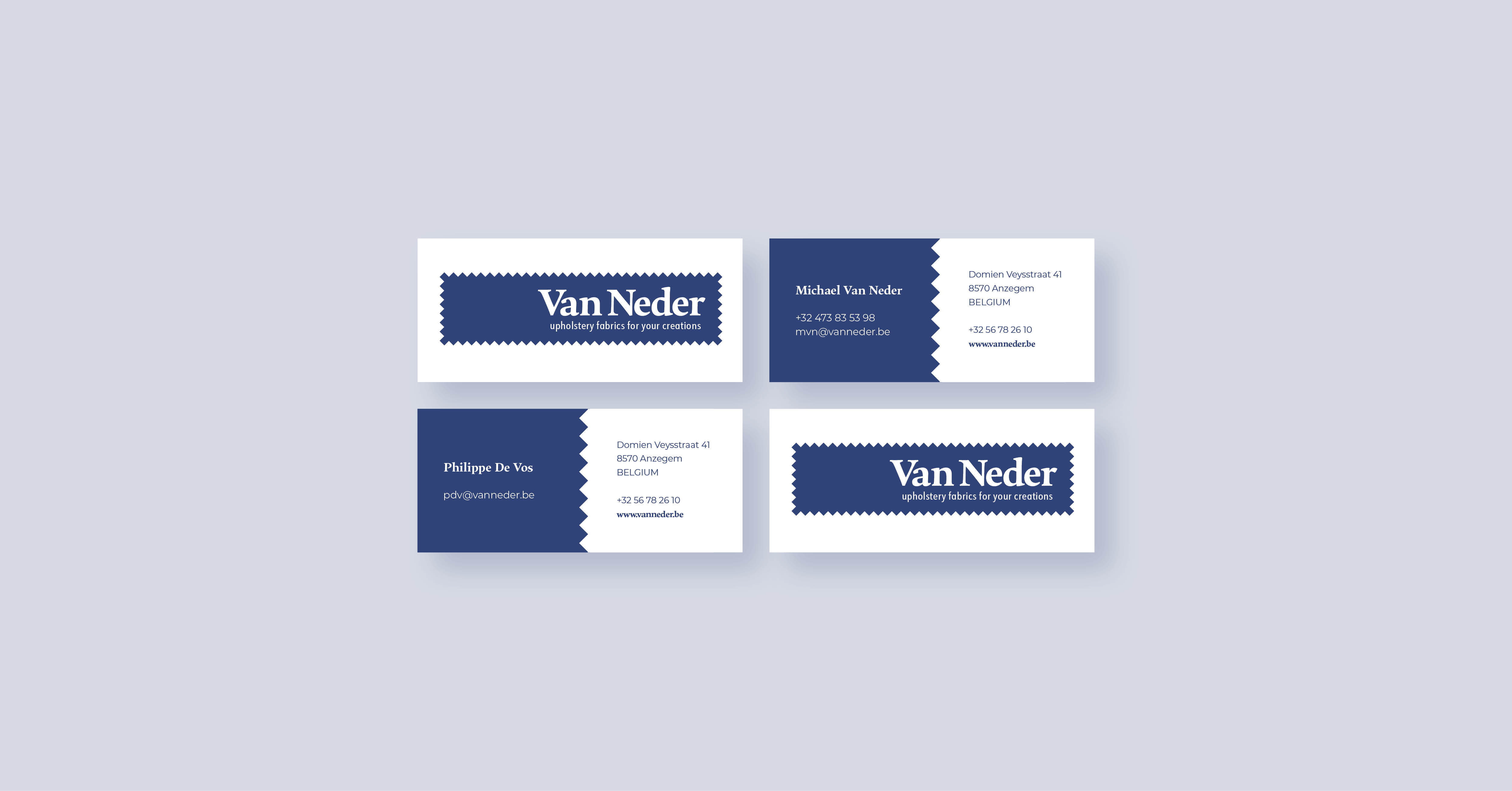 Mock-up visite kaartje van "Van Neder"